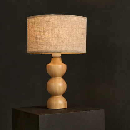 Holz Lampe mit beigem Lampenschirm SONVELIA