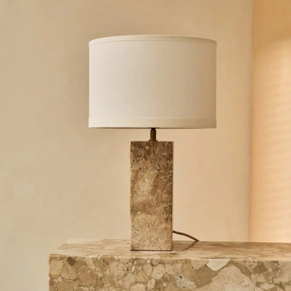 Travertin Lampe  Naturstein Baumwollschirm beige weiss SONVELIA
