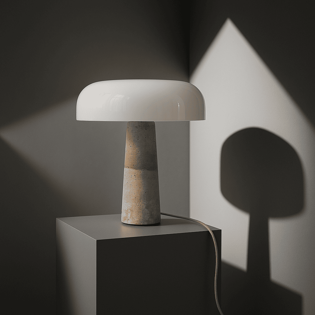 Handgefertigte Travertin Lampe mit Glasschirm