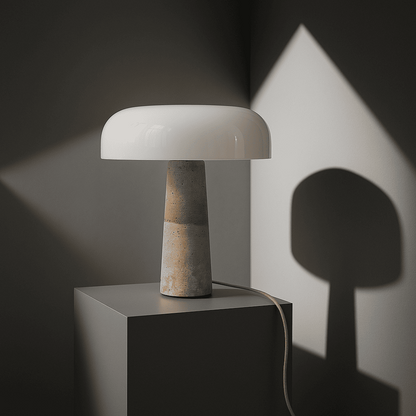 Handgefertigte Travertin Lampe mit Glasschirm
